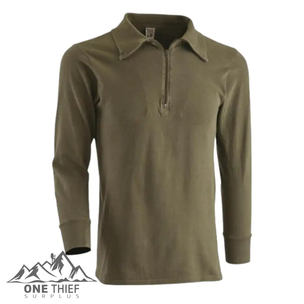 French Tricot 1/4 Zip Olive Drab Cotton Base Layer