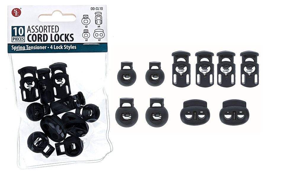 Son Enterprises 10 Pc Assorted Cord Lock Set Spring Tensioner 4 Styles