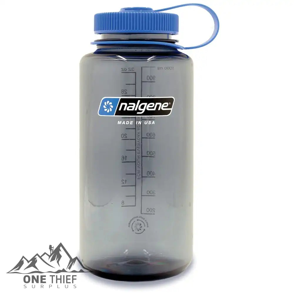 Nalgene Wide Mouth 32Oz Gray W/ Blue Lid Camping & Hiking